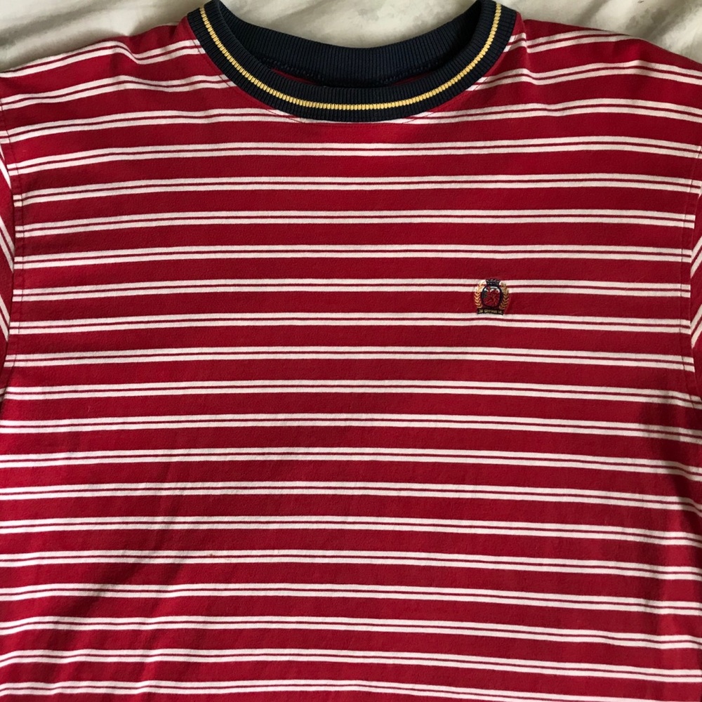 Tommy Hilfiger Cropped Red & White Striped Shirt